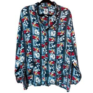 Vintage Y2K Mickey & Co Millennium 2000 100% Silk Pajama Top Shirt Large